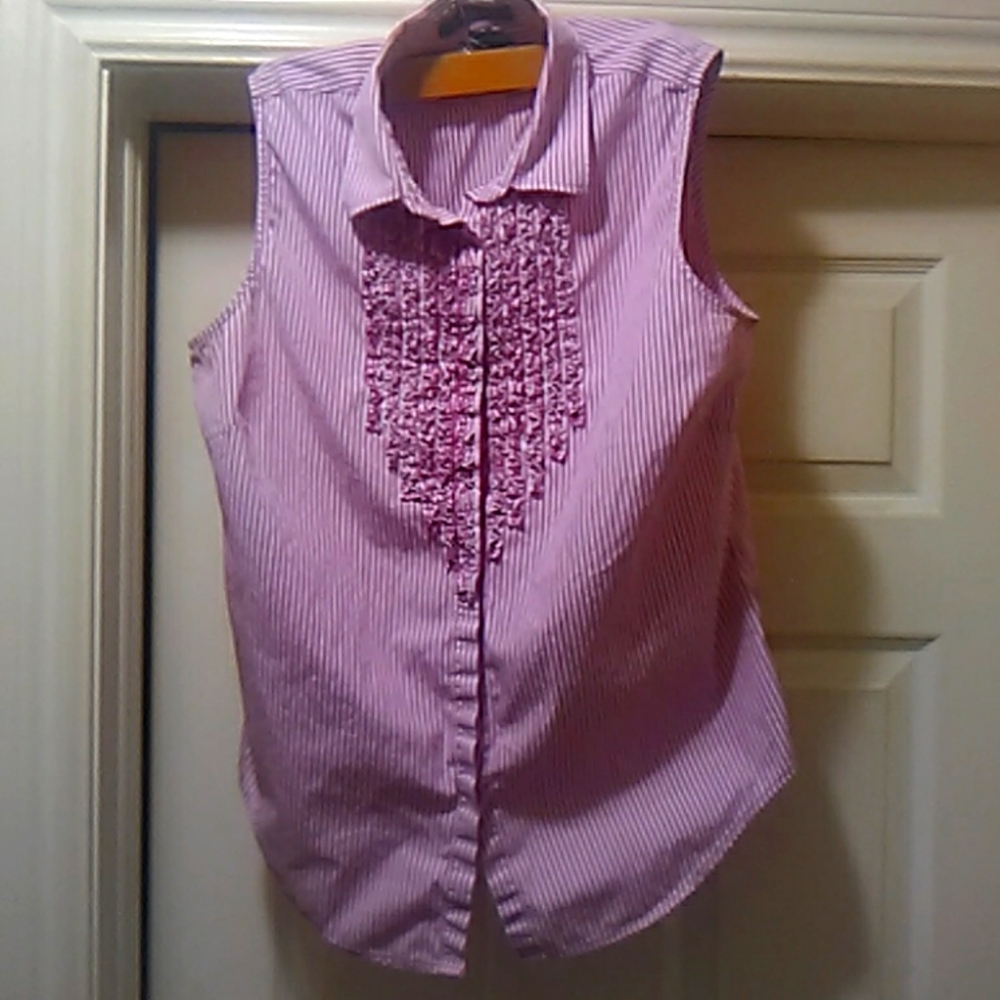 ♥Crisp and Fresh Pink & White Striped Sleeveless Lauren Blouse